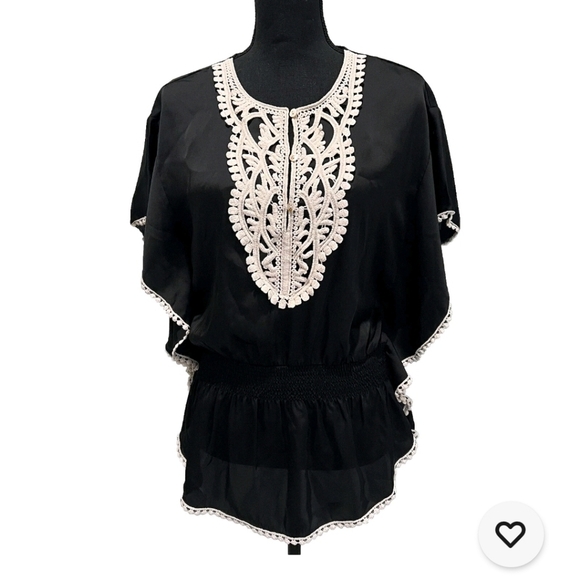 Studio Y Black Blouse with Cream Embroidery - Picture 1 of 7